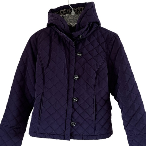 Calvin Klein purple quilted zip up coat size small removable hood collar - Picture 1 of 16